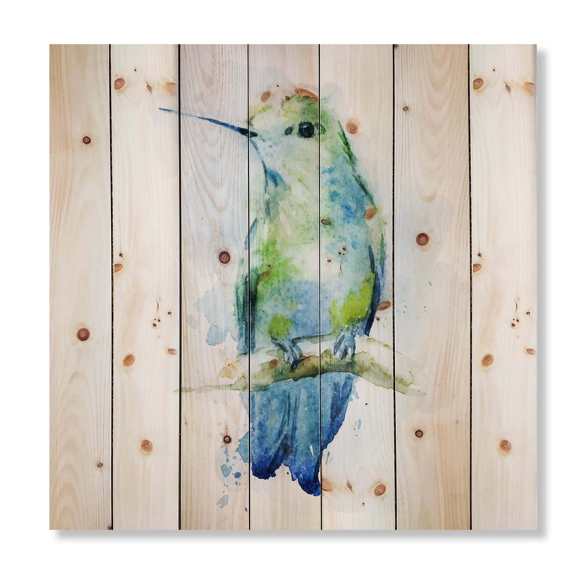 Designart 'Colibri Bird On Branch' Traditional Print on Natural Pine Wood