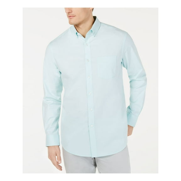 CLUBROOM Mens Turquoise Collared Casual Button Down L