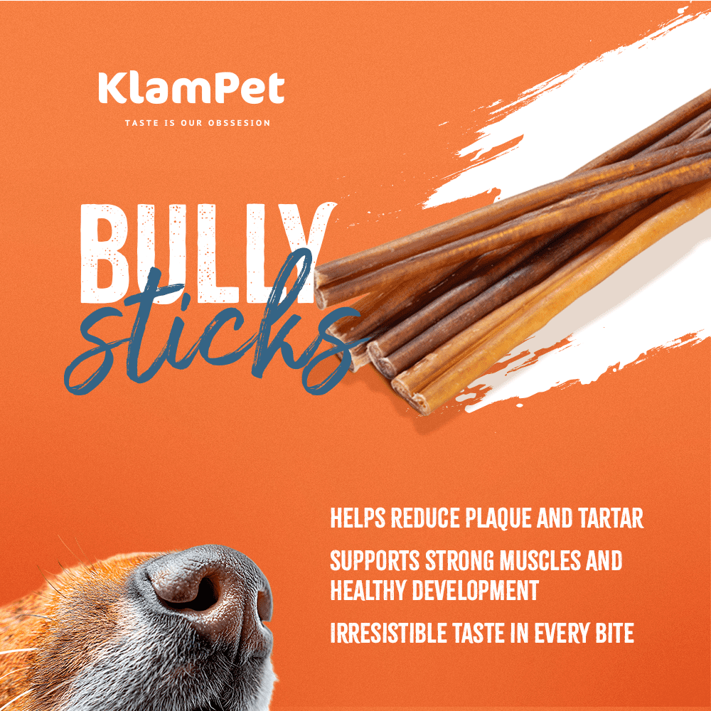 Klampet Naturals 6-Inch Bully Sticks for Dogs [15-Pack] – 100% Grass-Fed, Free-Range Beef Chews – Premium Single-Ingredient & Low-Odor – Long-Lasting Rawhide Alternative for Dental Health