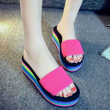 

Dyfzdhu Slippers For Women Fashion Platform Bath Slippers Wedge Beach Shoes High Heel Sandals