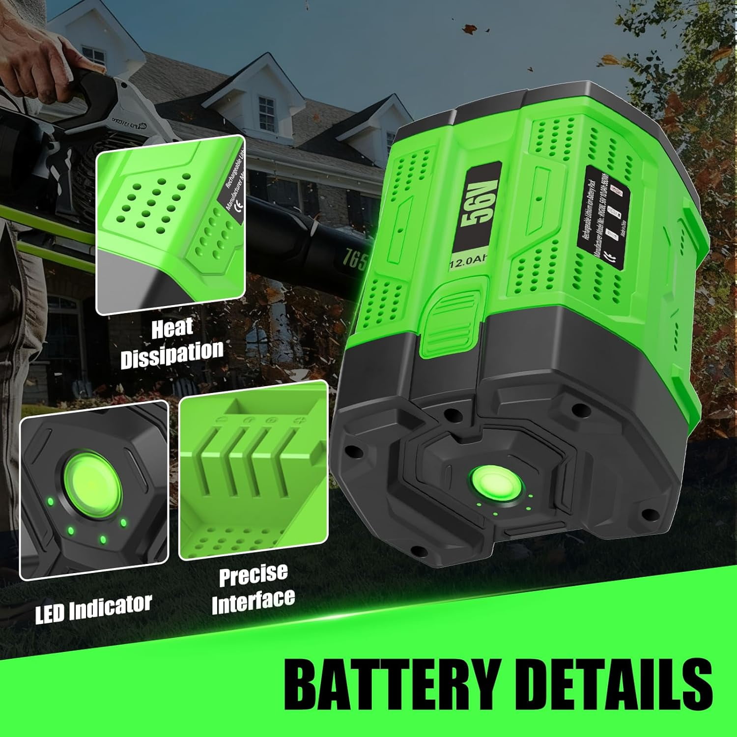 Enermall 56V 12000mAh Replacement Battery for EGO 56V Battery BA2800T Compatible with EGO 56 Volt Battery Tools Lawn Mower Leaf Blower