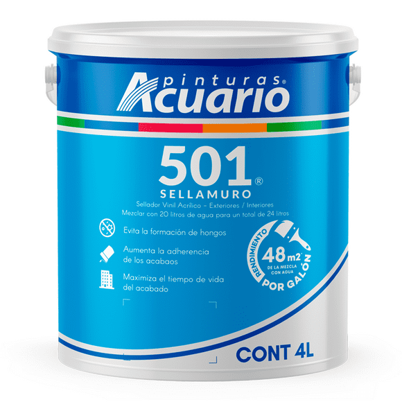 Sellador Vinil Acrílico Exteriores Interiores Pinturas Acuario Sellamuro 501 4 Litros