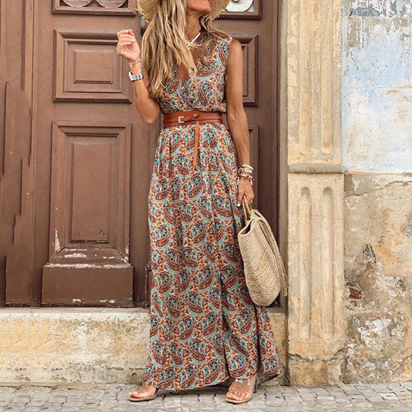 sleeveless paisley dress