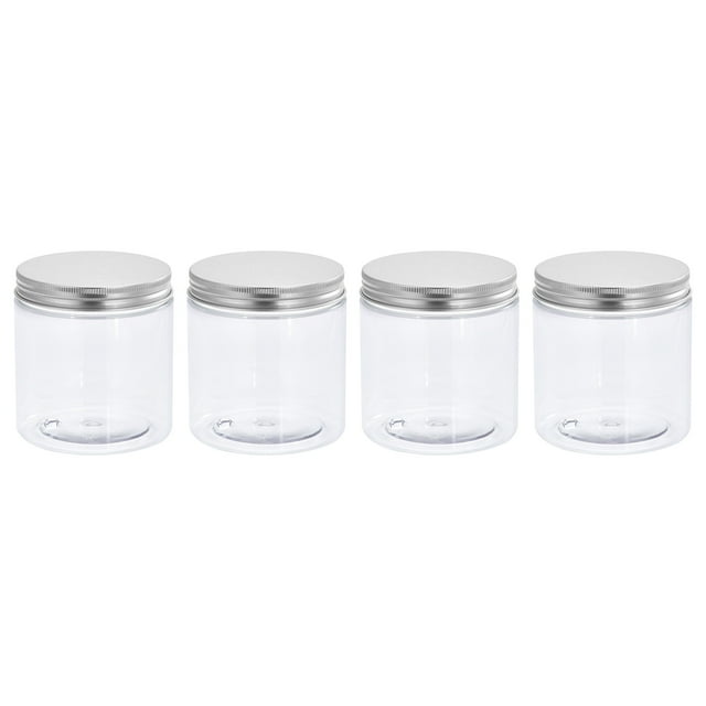 Unique Bargains 17oz/ 500ml Round Plastic Jars with Silver Aluminum Screw Top Lid 4Pack