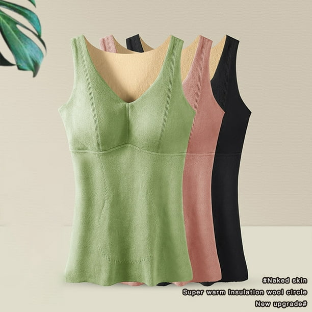 Women Thermal Vest Winter Warm Solid Color Basic Cold Weather Sleeveless  Underwear Solid Color Basic Top Detachable Push Up Comfortable Base Green 