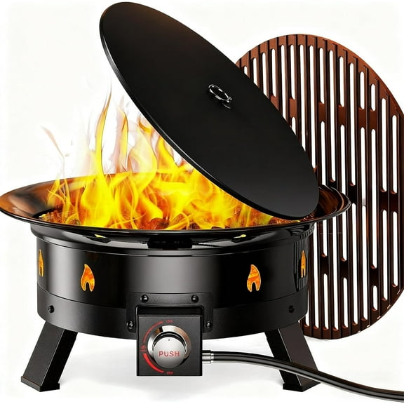 WANBIN 19 Inch Propane Fire Pit with Grill Grate, 58,000 BTU, Portable, CSA Certified
