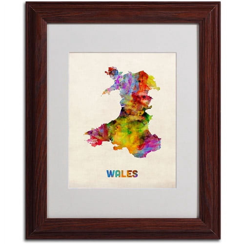 Trademark Fine Art "Wales Watercolor Map" by Michael Tompsett, Wood Frame