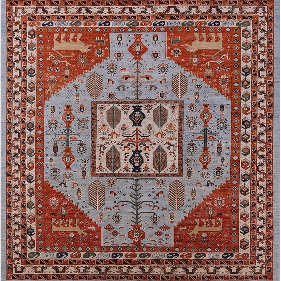 Ahgly Company Indoor Square Mid-Century Modern Rosy Brown Pink Oriental Area Rugs, 6' Square