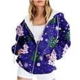 thumbnail image 1 of Puntoco Chaqueta Con Capucha Y Manga Larga Con Cremallera Y Estampado Navideño Informal Para Mujer, 1 of 6
