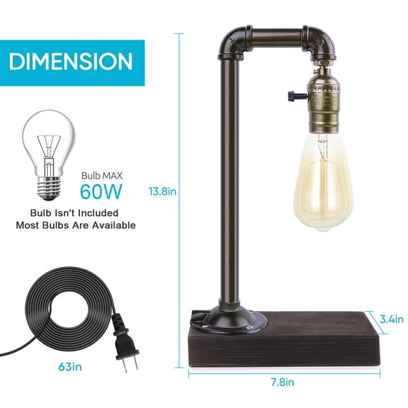 2PACK Industrial Table Lamp Vintage Bedside Lamp