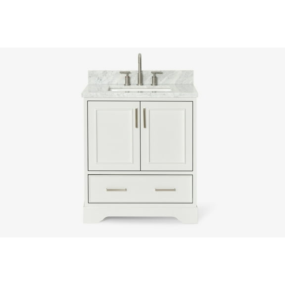 Ariel Stafford 30.5 In. Single Rectangle Sink Vanity With Carrara White Marble Countertop W/0.75" Edge In White