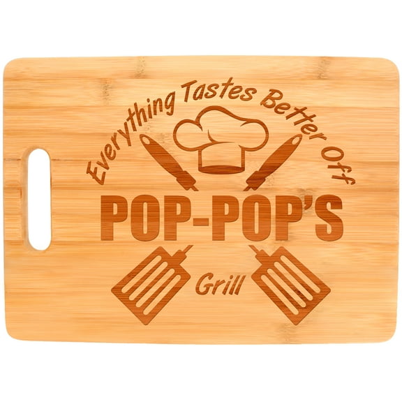 ThisWear Laser Engraved Cutting Board Everything Tastes Better Off Pop-Pop's Grill Gifts for Grandpa Grilling Gifts for Chefs Pop-Pop Birthday Gift Big Rectangle Bamboo Cutting Board