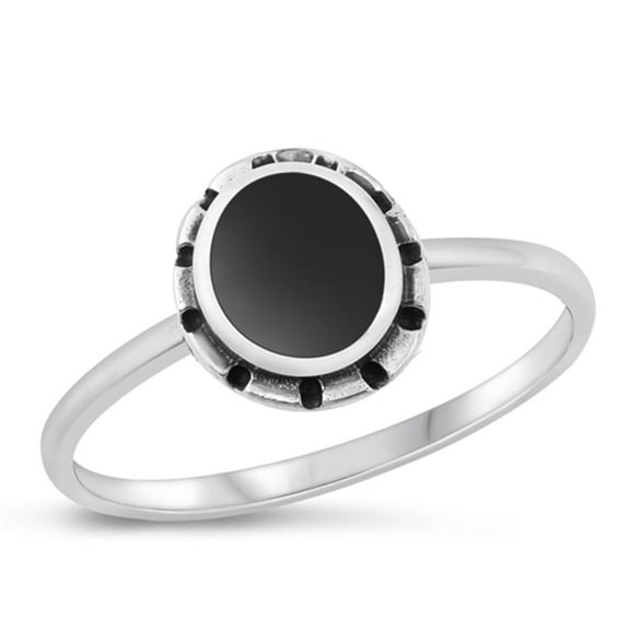 CHOOSE YOUR COLOR Black Simulated Agate Flower Bloom Ring .925 Sterling Silver Band CZ Female Size 8