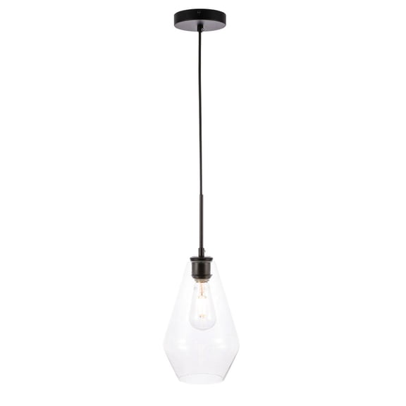 Gene 1 light Black and Clear glass pendant