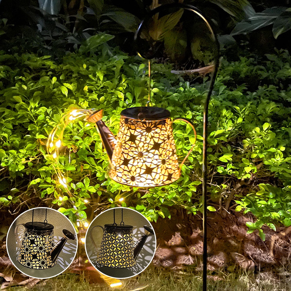 Hands DIY Watering Can Solar Lights Garden Decorations Hollow Metal Watering Can Fairy Lights