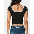 thumbnail image 6 of KelaJuan Women's Lace Trim Crop Tops Short Sleeve Solid Color Little Bow Slim Fit T-Shirts Aesthetic Clothes, 6 of 6