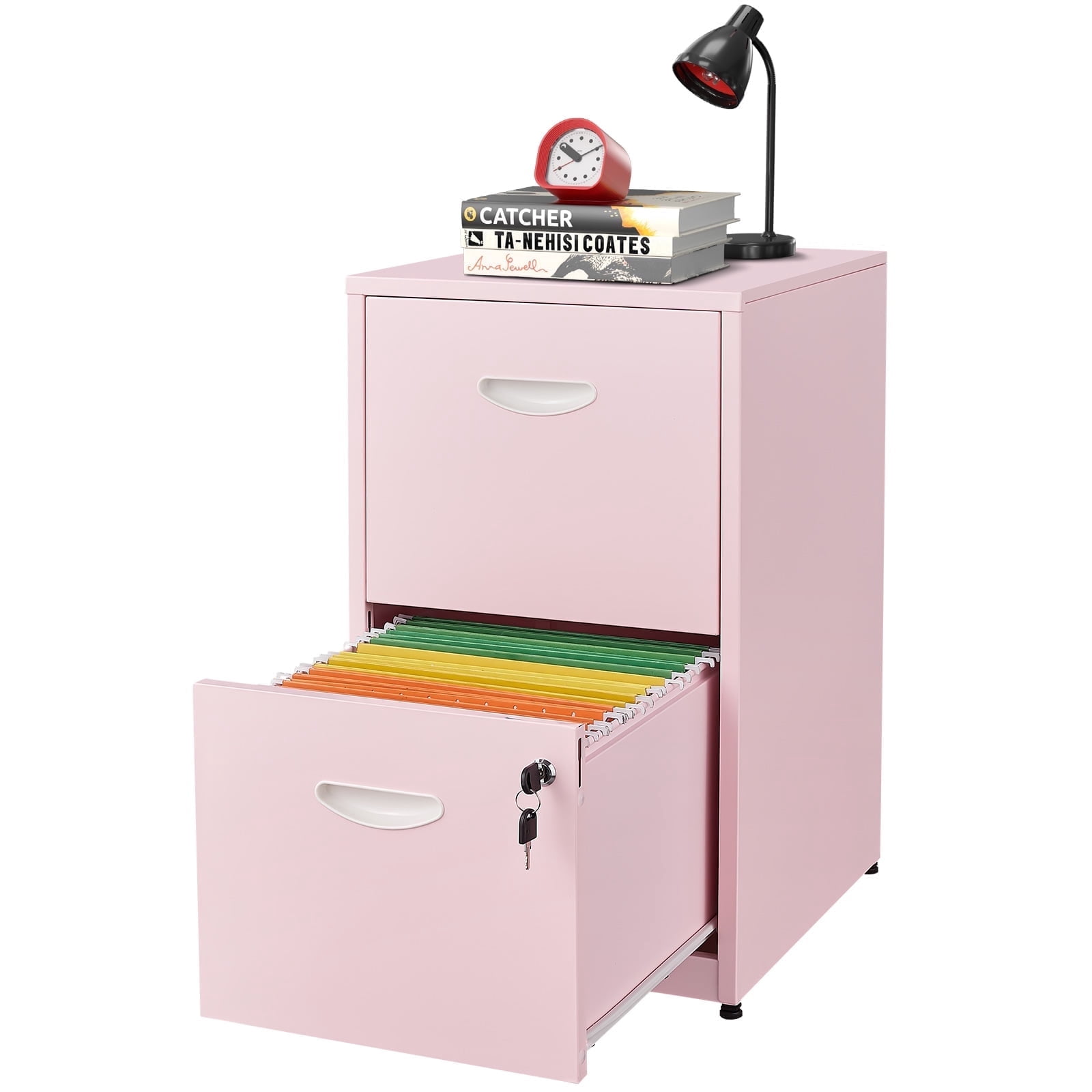 Polup 18"D 2 Drawer Office Vertical File Cabinet in Pink, Metal Filing Cabinets with Lock and Key