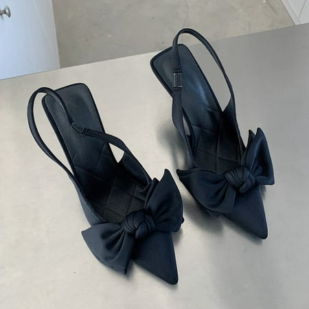 

2022 Summer Brand Women Slingback Sandals Shoes Fashion Bow-knot Pointed Toe Slip on Ladies Elegant Dress Pumps Shoes