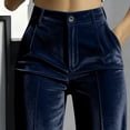 thumbnail image 6 of Yyeselk Women Velour Dress Pants Button High Waisted Wide Leg Trousers Pleated Front Trendy Business Casual Outfits for Women with Pockets Navy M, 6 of 7