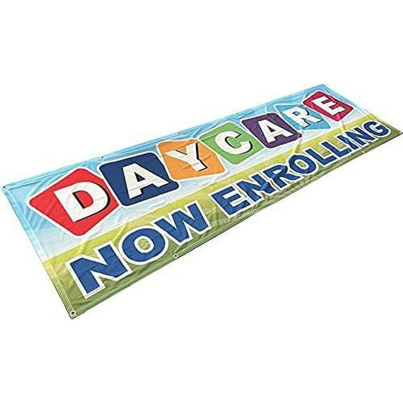 4 Less Co 3x10 Ft DAYCARE NOW ENROLLING Banner Sign Polyester Fabric