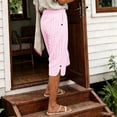 thumbnail image 6 of Cagogo Women Plus Size Capri Pants High Waisted Casual Elastic Waist Striped Cropped Pants with Pockets Beach Vacation Trousers Lounge Travel Summer Clothes, Pink S, 6 of 9
