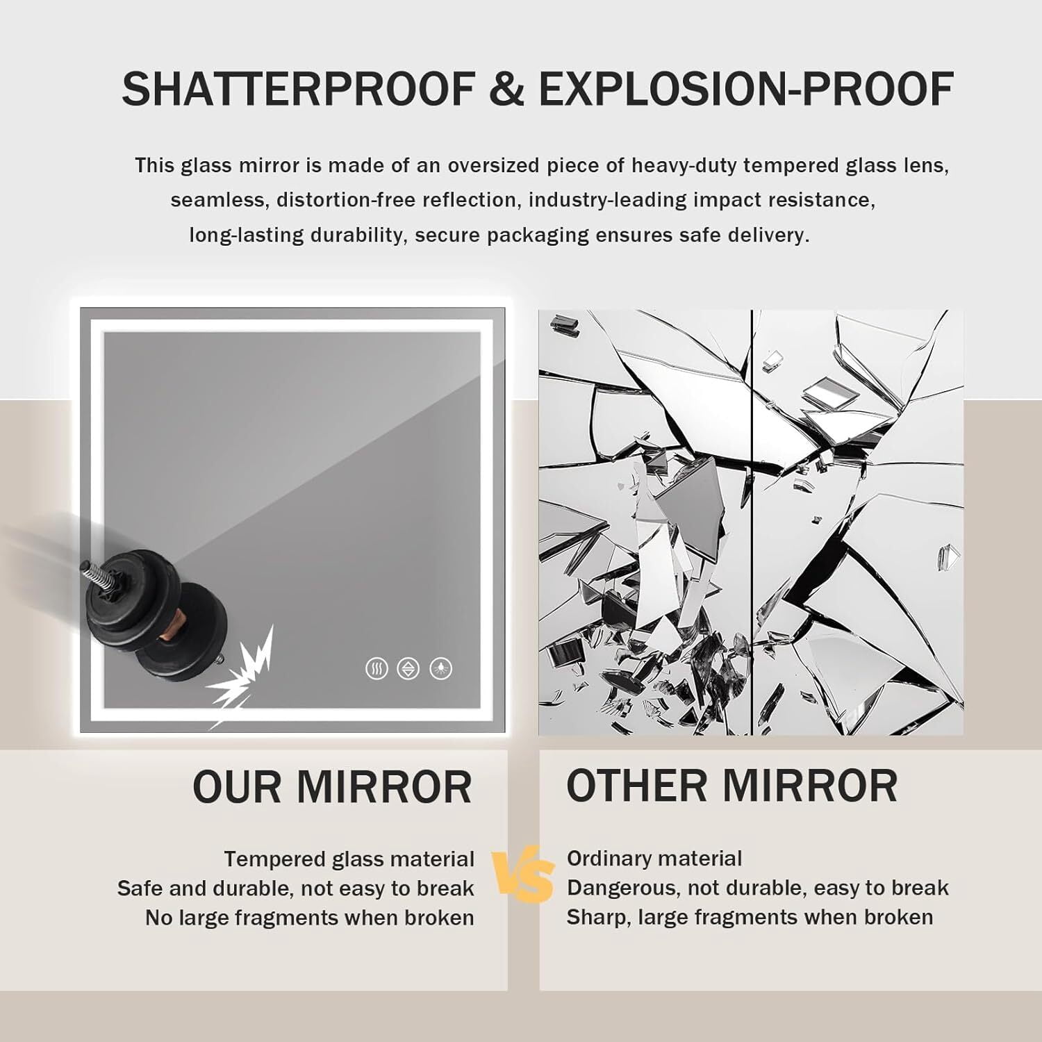 BEAUTYPEAK 47"x 47" LED Bathroom Mirror with Lights for Wall 3 Colors Anti-Fog Vanity Mirror