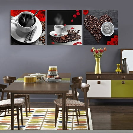 Yirtree Wall art for kitchen Coffee Bean Coffee Cup Canvas Prints Wall Art Decor - 3 Panels Modern Artwork Painting Contemporary Pictures for Dining Home Decoration