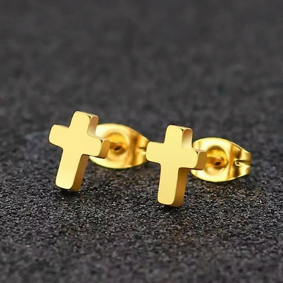 GKNET Gold Small Cross Ear Stud Earrings Christian Delicate Jewelry Surgical Steel Men Women