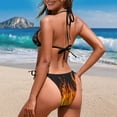 thumbnail image 3 of Uourmeti Women's Halter Triangle Bikini Set - Edgy Skull & Flame Print, Tie Side Bottoms - Perfect for Beach Vacation, Pool Party & Tropical Getaway, 3 of 6