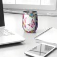 thumbnail image 3 of 12oz Stemless Wine Tumblers White Colorful Butterfly Pattern Vacuum Insulated Stainless Steel Travel Tumbler Cups Mug with Lid and Straw for Champaign,Cocktail,Beer with Cleaning Brush, 3 of 5