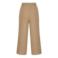 thumbnail image 5 of New Trendy!Homenesgenics Women Cargo Pants Khaki Women's Cotton Linen Loose Pants Button Elastic Waist Casual Straight Tube Pants Capris Brown XL, 5 of 7