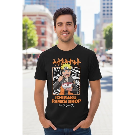 Bioworld Naruto Shippuden Mens Black Anime Shirt Ichiraku Ramen Shop Large