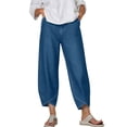 thumbnail image 2 of LEKWK Jeans for Women High Waist Wide Leg Cropped Pants Crossover Hem Relaxed Denim Pants with Pockets Perfect for Summer Casual Outings or Streetwear Looks, 2 of 6