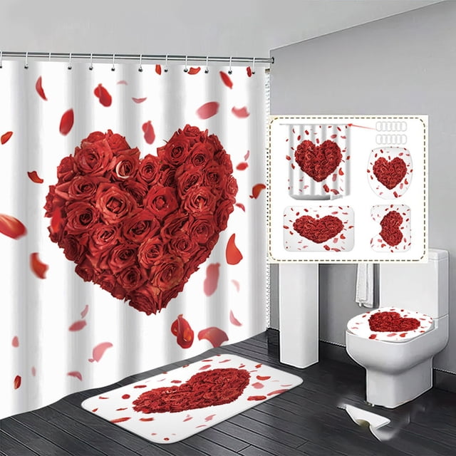 QTOCIO Rideau de Douche de Jour Tapis de Sol Ensemble Quatre Pièces Maison Salle de Bain Séparation Sec Humide Cloison Rideau de Douche Imperméable Rideau de Douche