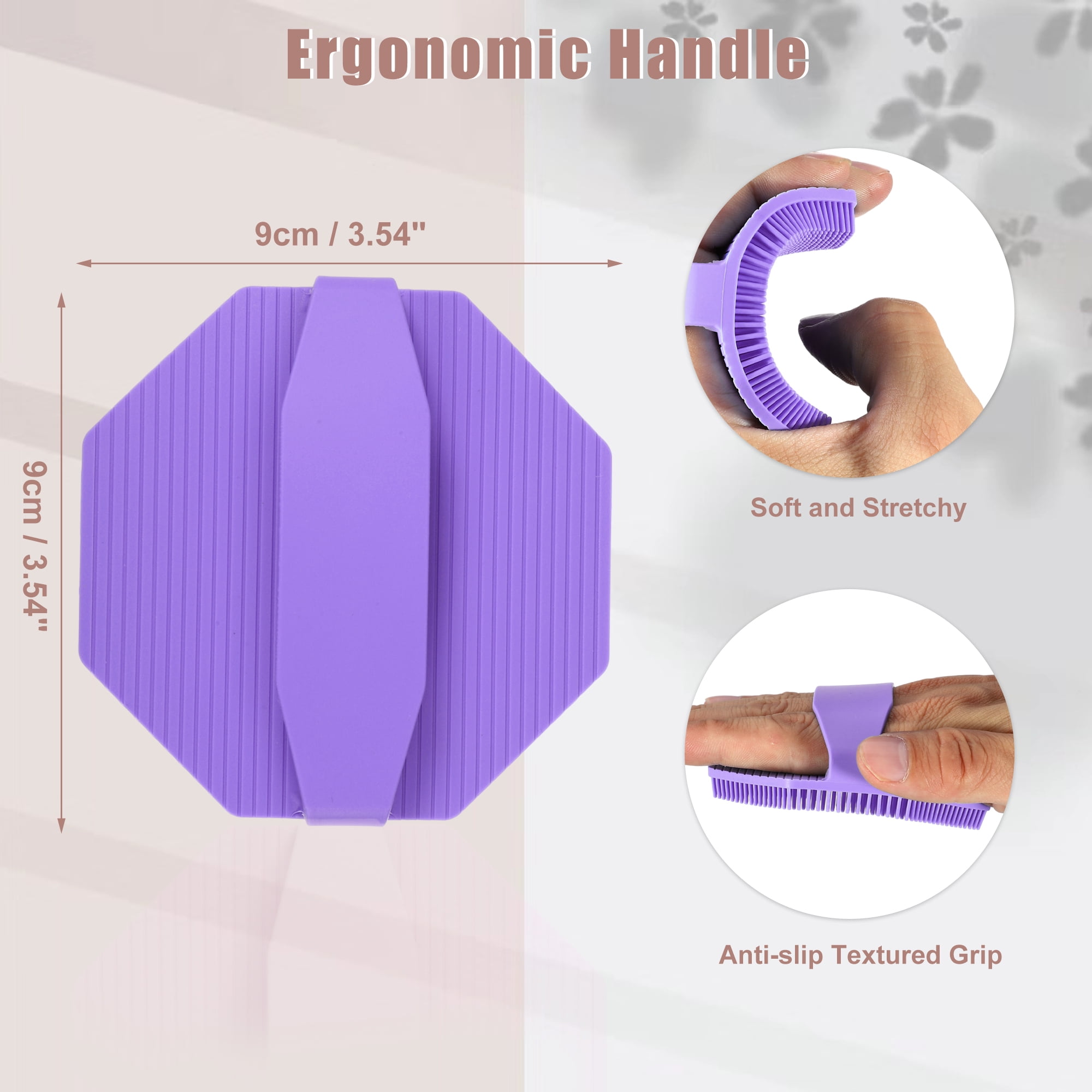Unique Bargains Silicone Body Scrubber with Non-slip Hand Strap for All Skin Types Purple