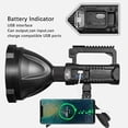 thumbnail image 2 of P70 LED Rechargeable Flashlight 25W 3000 Lumens with USB Output & Battery Indicator, Waterproof Handheld Spotlight with 360° Adjustable Stand for Camping, Hiking, Cycling, Fishing and Emergency Use, 2 of 10