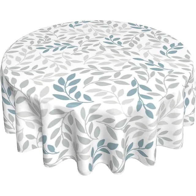 Grey Teal Leaf Tablecloth Round 60 Inch Rustic Spring Summer Watercolor Leaves Table Cloth Waterproof Fabric Farmhouse Decorations for Home Kitchen Dining