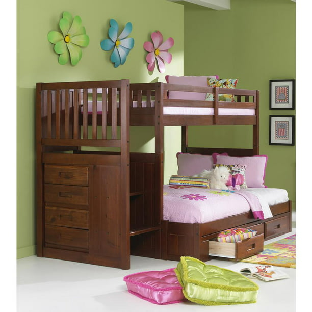 Twin Full Mission Stair Step Bunkbed W, Merlot Twin Over Full Mission Staircase Bunk Bed With 3 Drawers