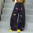 thumbnail image 5 of Wxirdiow Little Kids Sweat Pants Girls Wide Leg Sweatpants Straight Pants for Kids Girls Trousers with Pockets Navy Size,5-6 Years, 5 of 6