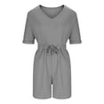 thumbnail image 4 of Diufon Women's Romper Summer Casual Short Sleeve V Neck Knitted Drawstring Jumpsuits with Pockets, 4 of 6