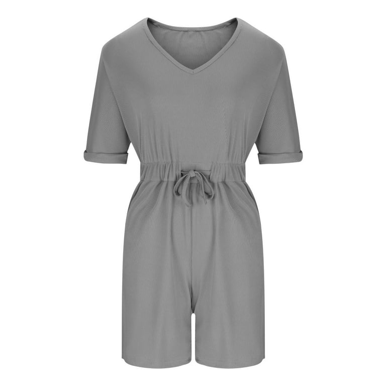 QATAINLAV Rompers for Women Casual Summer V Neck Short Sleeve