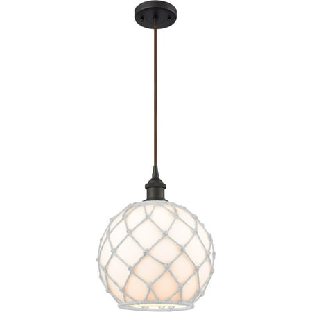 

Oil Rubbed Bronze Tone Mini Pendants 10 Wide White with White Rope Glass Steel/Cast Brass Medium Base 1 Light Fixture