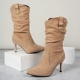thumbnail image 4 of Mepaouo Women's Mid Calf Slouchy Boots Pointed Toe Stiletto High Heeled Winter Dressy Boots(Khaki,6.5), 4 of 6