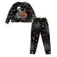 thumbnail image 3 of DISNIMO Skull Bat Print Womens Lounge Pjs Set Spider Web Printed 2 Piece Pajama Set for Women Long Sleeve Sleepwear with Pocket Pullover Top Long Pants Lounge Sets, 2XL, 3 of 7