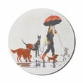 thumbnail image 1 of Dog Mouse Pad for Computers, Young Modern Girl Taking Pack Dog for a Walk in the Rain Fun Joyful Times Print, Round Non-Slip Thick Rubber Modern Gaming Mousepad, 8" Round, Multicolor, by Ambesonne, 1 of 2