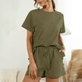 thumbnail image 5 of Women's Summer 2 Piece Outfits Casual Solid Crewneck Ruffle Hem Short Sleeve Top and Drawstring Shorts Set Tracksuits, 5 of 9