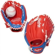 Rawlings Players Series Baseball Glove W/ Ball, 9.5 inch, Red/Navy, Right Hand Throw