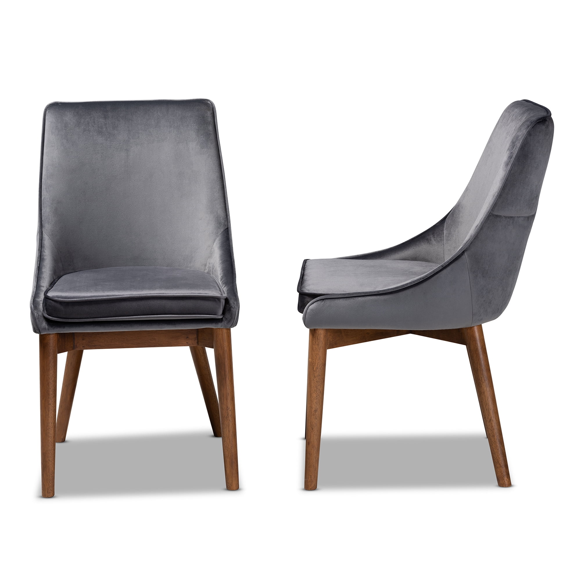 Baxton Studio Gilmore Modern and Contemporary Grey Velvet Fabric Upholstered and Walnut Brown Finished Wood 2-Piece Dining Chair Set Set