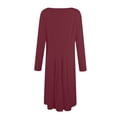 thumbnail image 5 of Kddylitq Long Sleeve Midi Dresses for Women 2024 Fashion Solid Color Pleated Dress Casual Plus Size Crewneck Dress with Pockets Wine S, 5 of 5