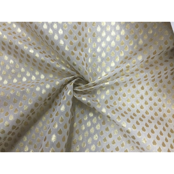 Chanderi silk fabric natural white dyeable with golden droplets 44quot; wide [11070]